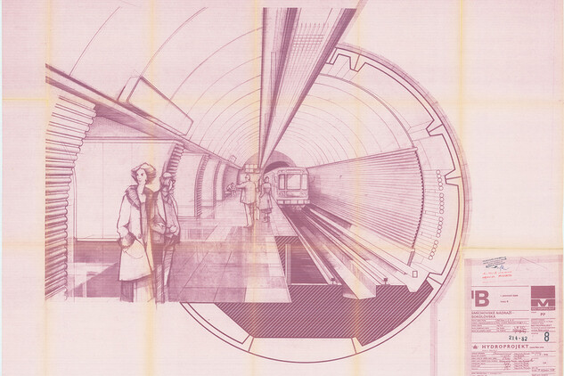 Linka metra B, stanice Karlovo náměstí, perspektiva nástupiště (archiv DPP) Linka metra B, stanice Karlovo náměstí, perspektiva nástupiště (archiv DPP)